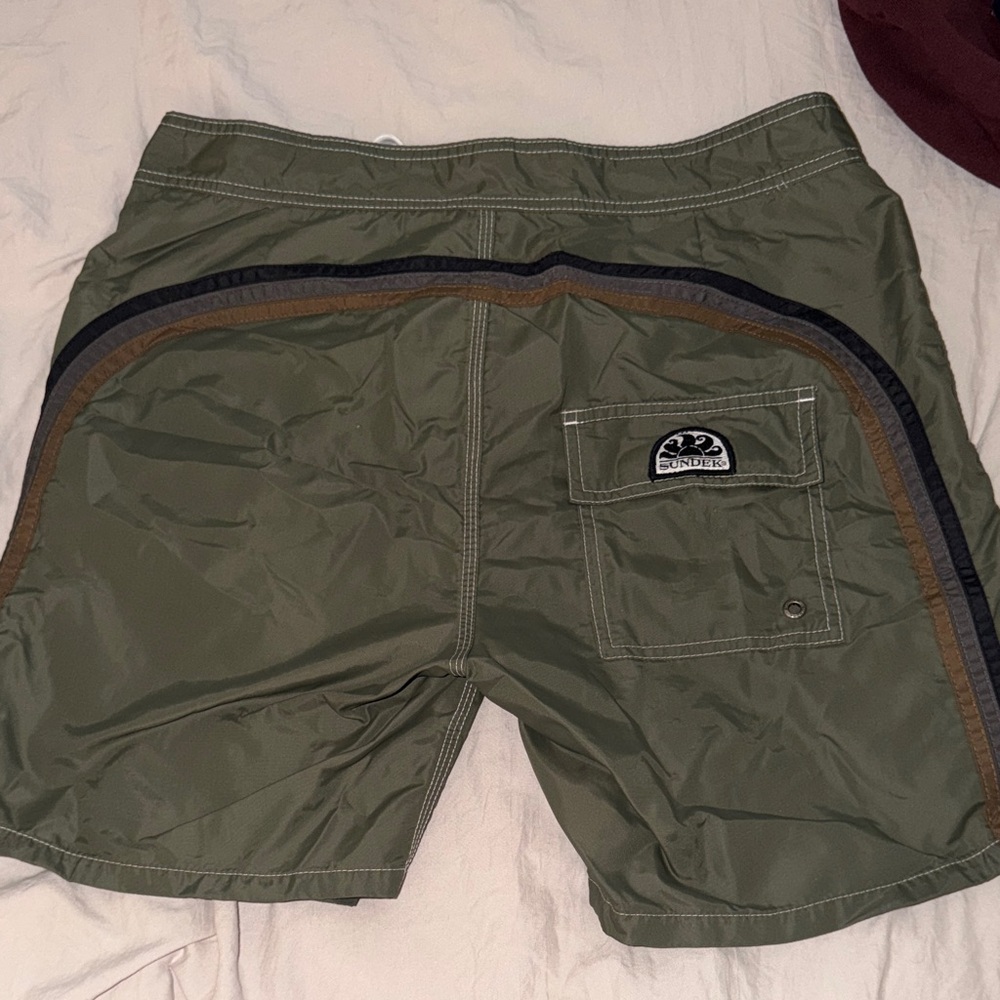 Sundek Men’s Olive Green Swim Shorts with Side Stripe